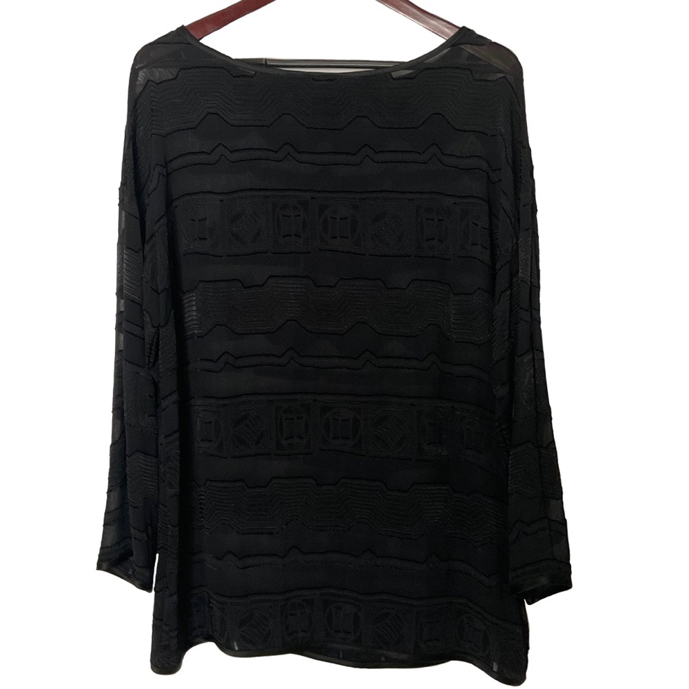 Louben Vintage Black Textured Long Sleeve Boat Neck Tunic Size 2.